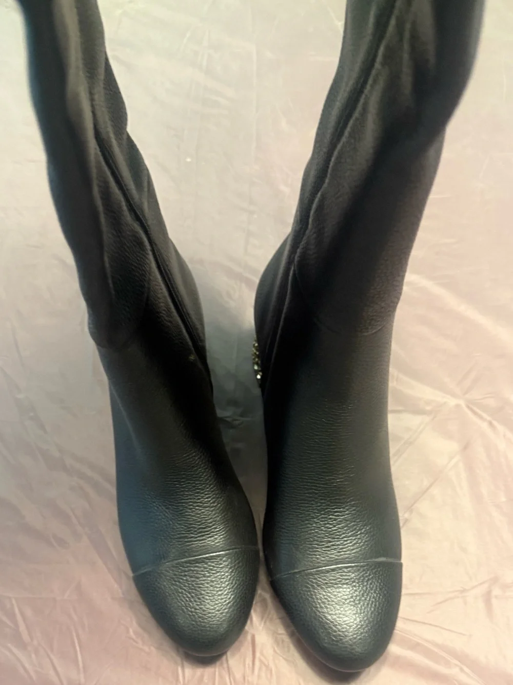 NWOT Kurt Geiger Mayfair Black Leather Over The Knee Boots Gold Heel Size 6.5